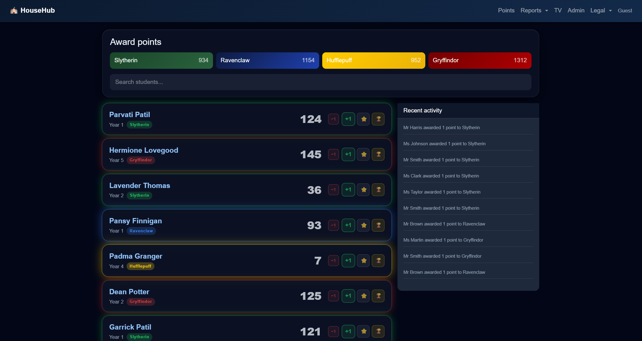 HouseHub live school dashboard